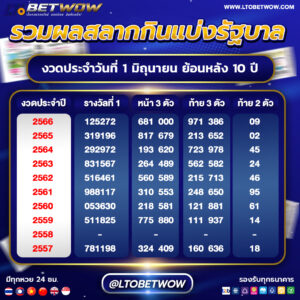 สถิติหวย ตรวจหวย ผลสลากกินแบ่งรัฐบาล งวด 1 มิ.ย. ย้อนหลัง 10 ปี
