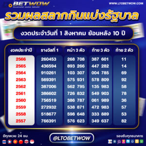 ผลหวย 1 สิงหาคม ย้อนหลัง 10 ปี