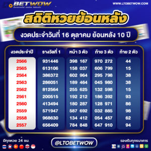สถิติหวย ตรวจหวย ผลสลากกินแบ่งรัฐบาล งวด 16 ตุลาคม ย้อนหลัง 10 ปี